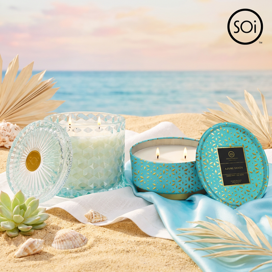 Azure Sands Candle Duo | 15oz Shimmer Candle + 12oz Shimmer Tin Candle