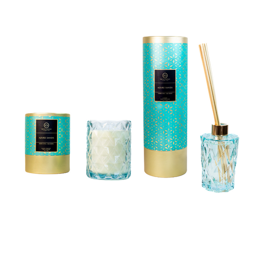 Azure Sands Diffuser Duo | 9oz Luxe Box Candle + 7oz Reed Diffuser