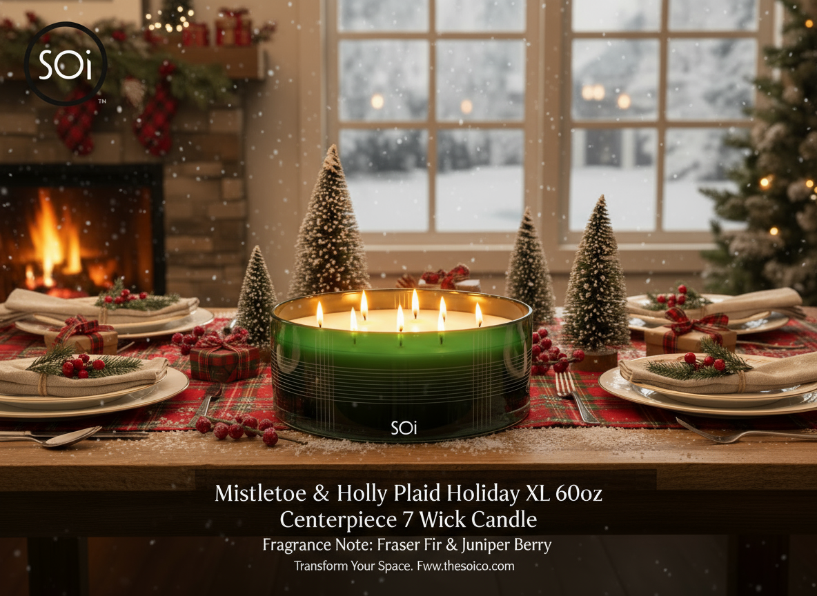 Holiday Spice + Mistletoe & Holly Centerpiece Duo | 60oz Plaid Glass XL (x2)