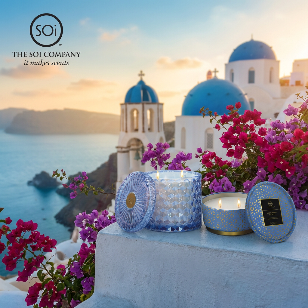 Santorini Breeze Candle Duo | 15oz Shimmer Candle + 12oz Shimmer Tin Candle