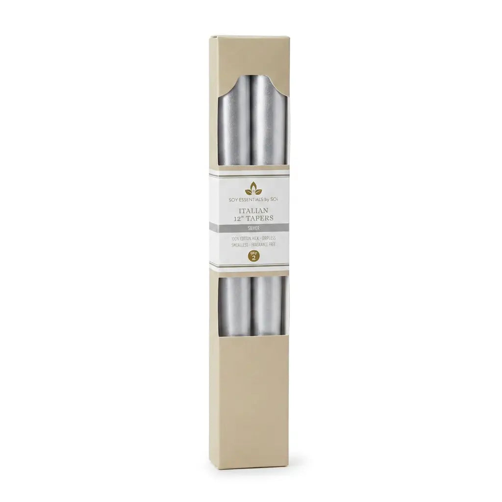 Silver | 12" Taper Candle - Set of 2