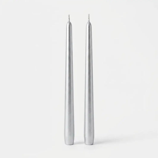 Silver | 12" Taper Candle - Set of 2