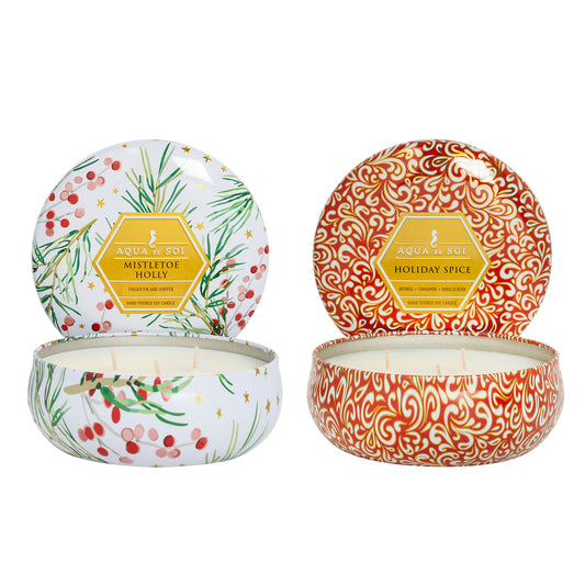 Holiday Spice + Mistletoe & Holly Duo | 21oz Triple Wick Tin (x2)