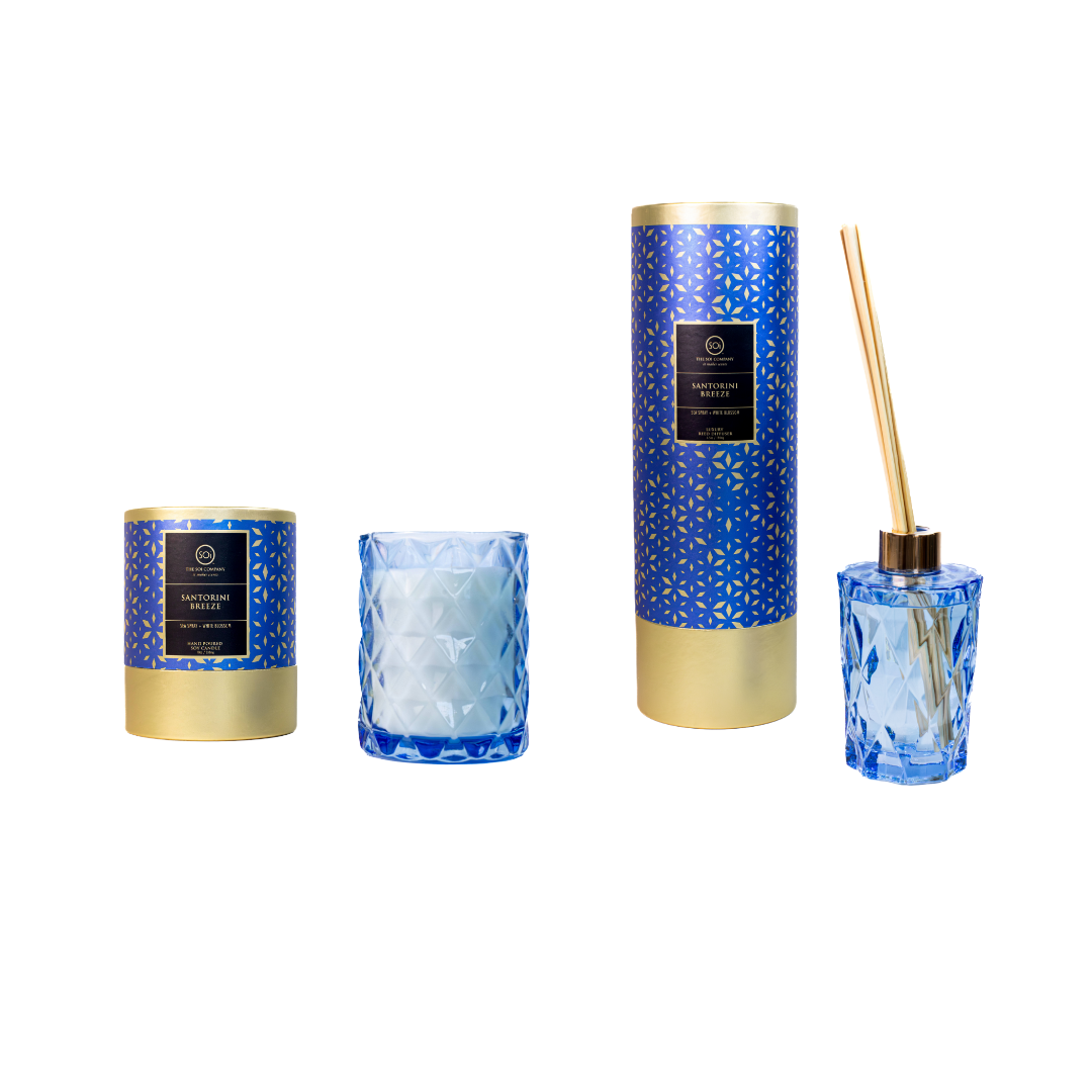 Santorini Breeze Diffuser Duo | 9oz Luxe Box Candle + 7oz Reed Diffuser