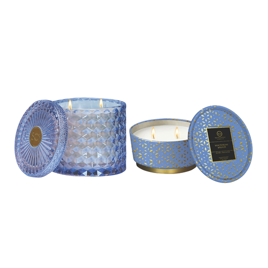 Santorini Breeze Candle Duo | 15oz Shimmer Candle + 12oz Shimmer Tin Candle