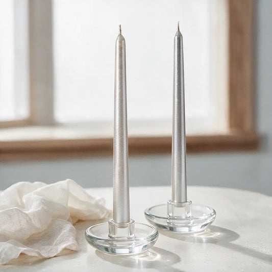 Silver | 12" Taper Candle - Set of 2